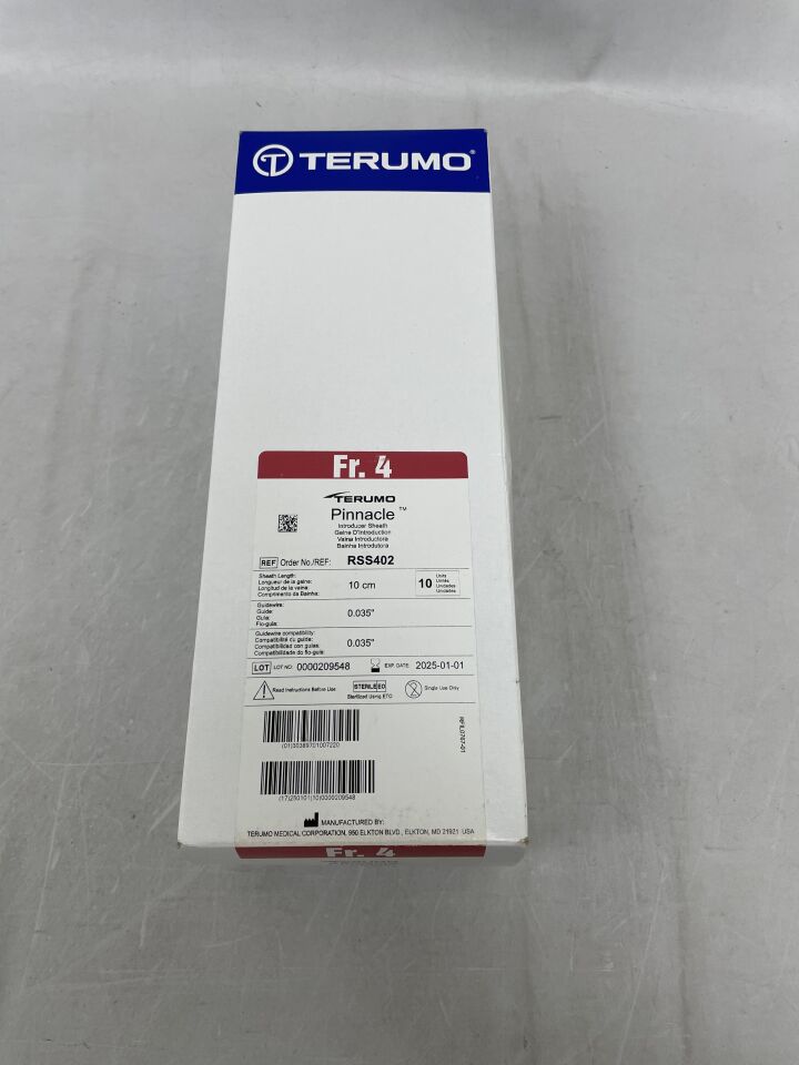 RSS402 - TERUMO - Pinnacle Coronary Introducer Sheath with 0.035" Mini Wire 4F x 10cm, () - ( Expiry Date: 2025-01-01 )