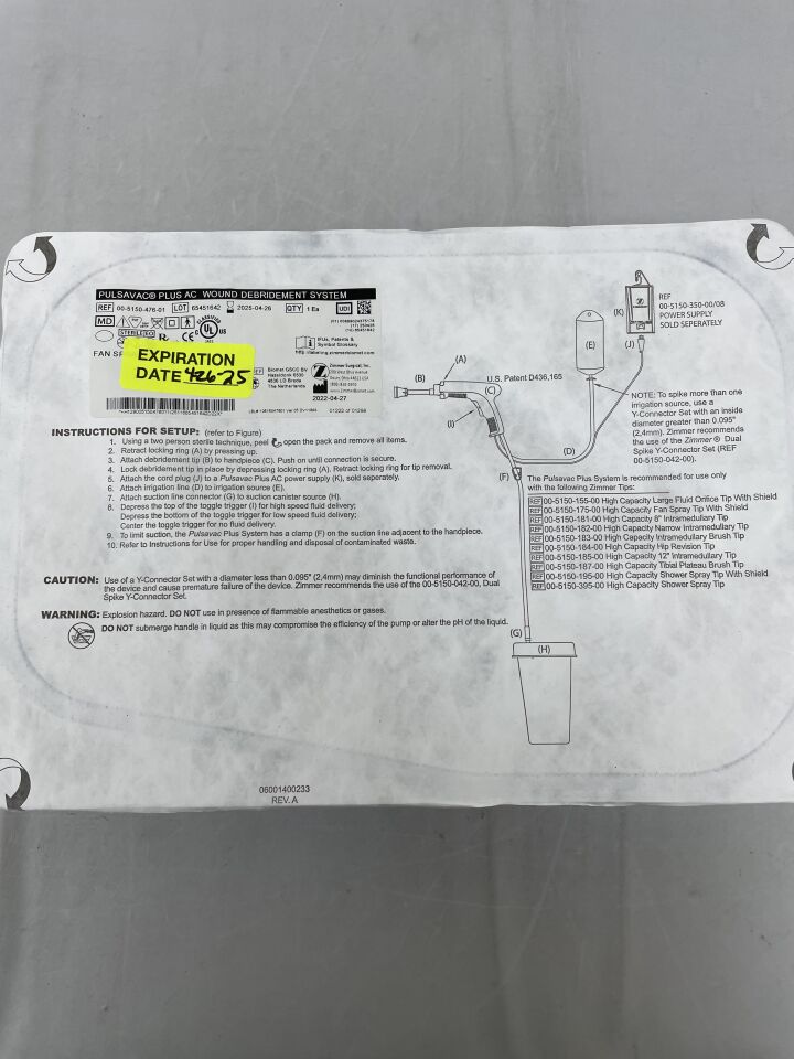 00-5150-476-01 - ZIMMER - PulsaVac Plus AC Fan Spray Kit, (EA) - ( Expiry Date: 2025-04-26 )