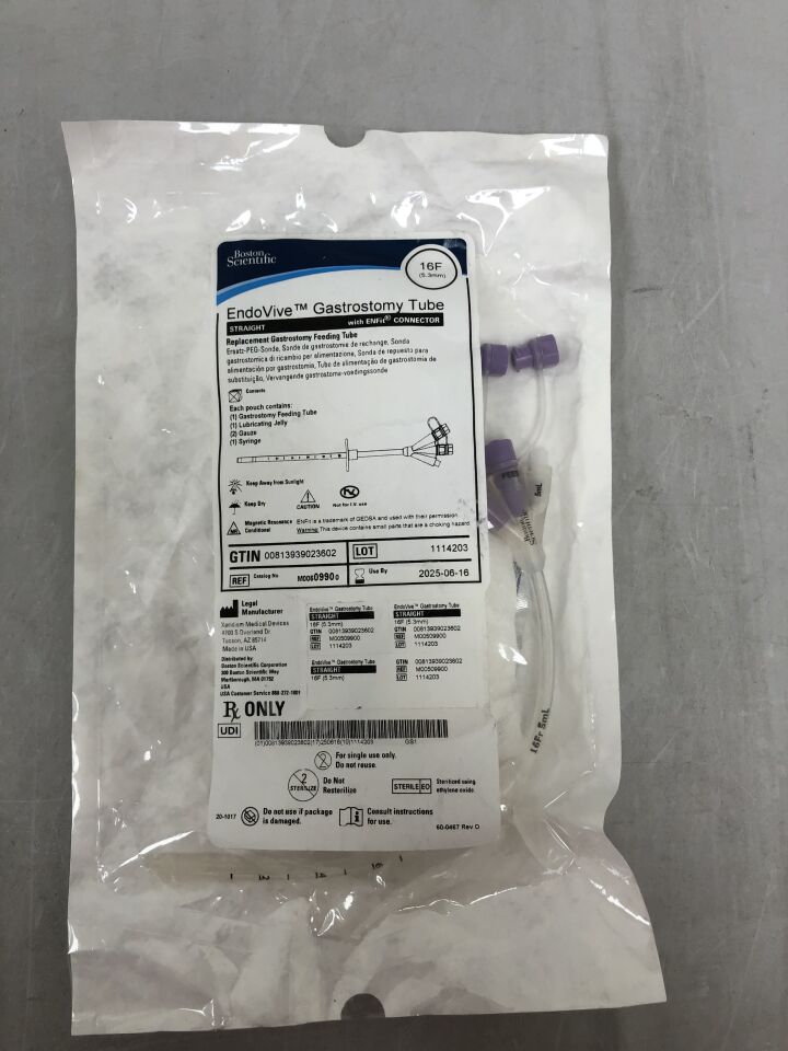 0990 - BOSTON SCIENTIFIC - EndoVive Gastrostomy Tube, Straight, with ENFit Connector, 16FR, () - ( Expiry Date: 2025-06-16 )