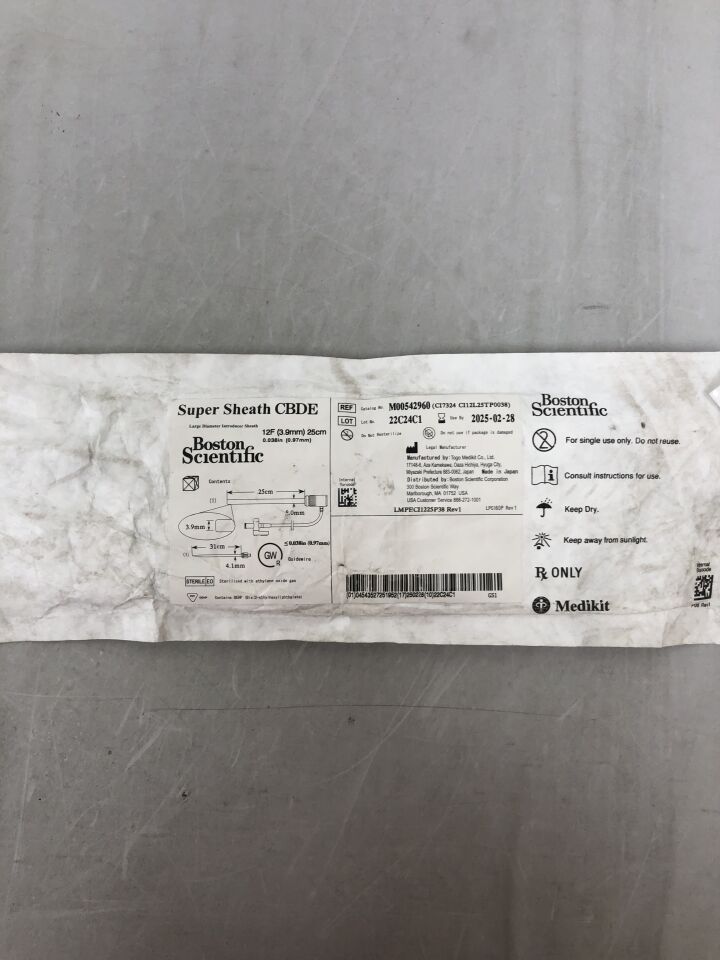 4296 - BOSTON SCIENTIFIC - Super Sheath CBDE, Large Diameter Introducer Sheath, 12F x 25cm, (EA) - ( Expiry Date: 2025-02-28 )