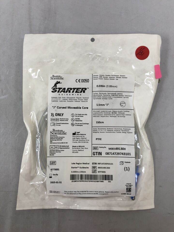49130 - BOSTON SCIENTIFIC - Starter Guidewire, PTFE Coated J Tip, Moveable Core, 0.035in x 150cm, (EA) - ( Expiry Date: 2025-01-31 )