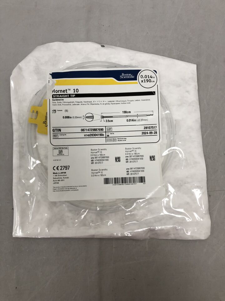 39304190 - BOSTON SCIENTIFIC - Hornet 10 Guidewire - Straight Tip - .014" x 190cm, (EA) - ( Expiry Date: 2024-09-28 )