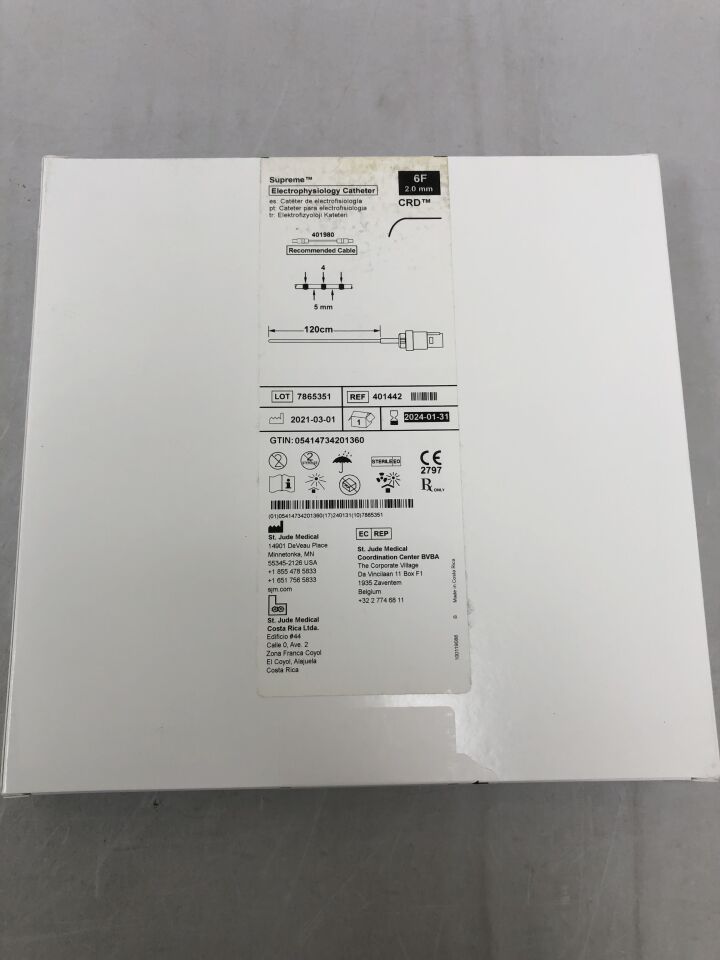 401442 - ST JUDE MEDICAL - Supreme Electrophysiology Catheter, 6F, 120cm length, (BX/1) - ( Expiry Date: 2024-01-31 )