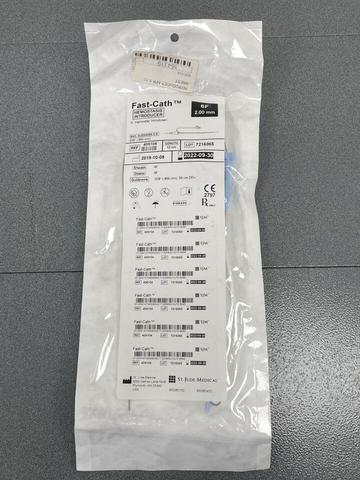 406104 - ST JUDE MEDICAL - Fast-Cath Hemostatis Introducer, 6F, (EA) - ( Expiry Date: 2022-09-30 )
