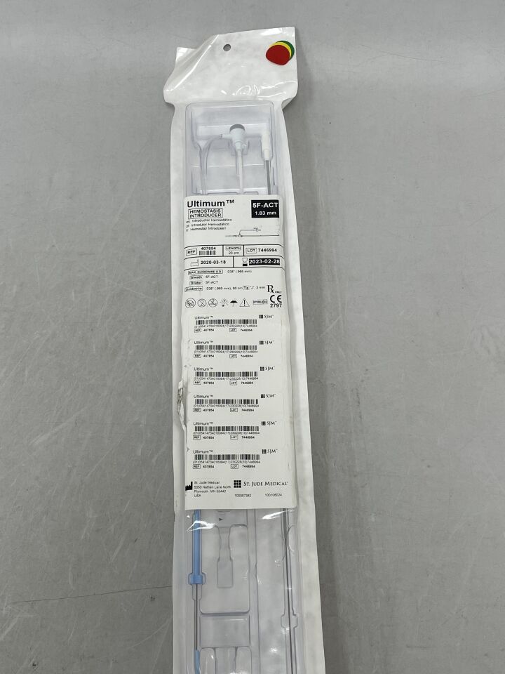 407854 - ST JUDE MEDICAL - Ultimum Hemostasis Introducer w/Guidewire 5 ACT x 23cm, (EA) - ( Expiry Date: 2023-02-28 )