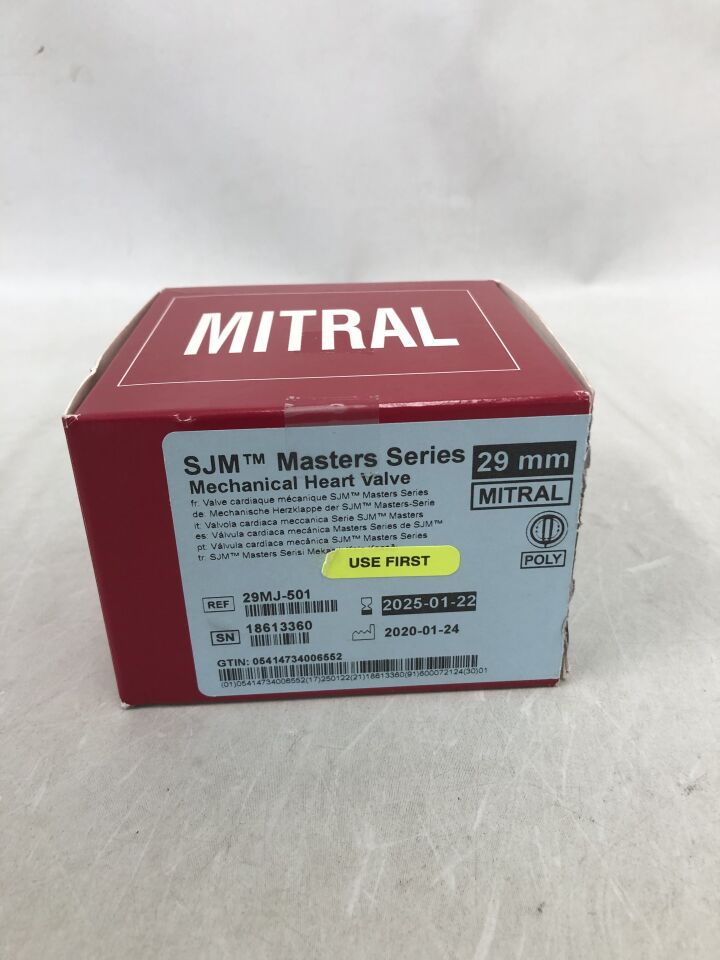 29MJ-501 - ST JUDE MEDICAL - Mechanical Heart Valve, Standard-Cuff Polyester, Rotatable Mitral 29mm, (BX/1) - ( Expiry Date: 2025-01-22 )