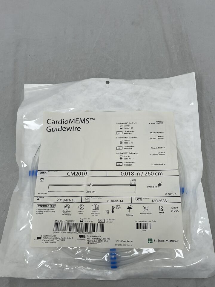 CM2010 - ST JUDE MEDICAL - CardioMems Guidewire 0.018" x 260cm, (EA) - ( Expiry Date: 2019-01-13 )