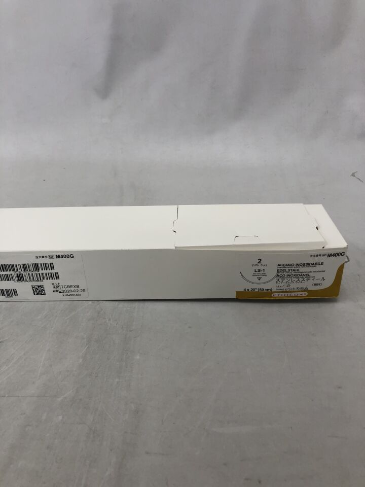 M400G - ETHICON - 外科用不鏽鋼縫線,反向切割,不可吸收,LS-1 45mm 3/8 圓,尺寸 - 2,()-(效期:)