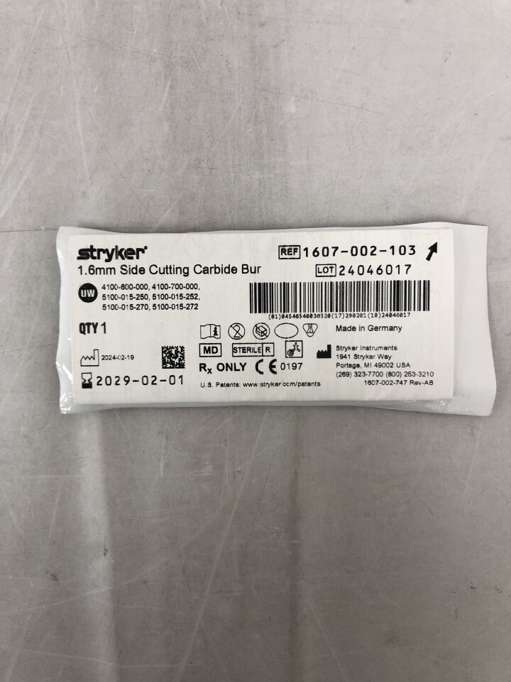1607-002-103 - STRYKER - Fluted Solid Side Cutting Micro Burr, 1.6 mm Head Diameter , ( ) - ( Expiry Date : )