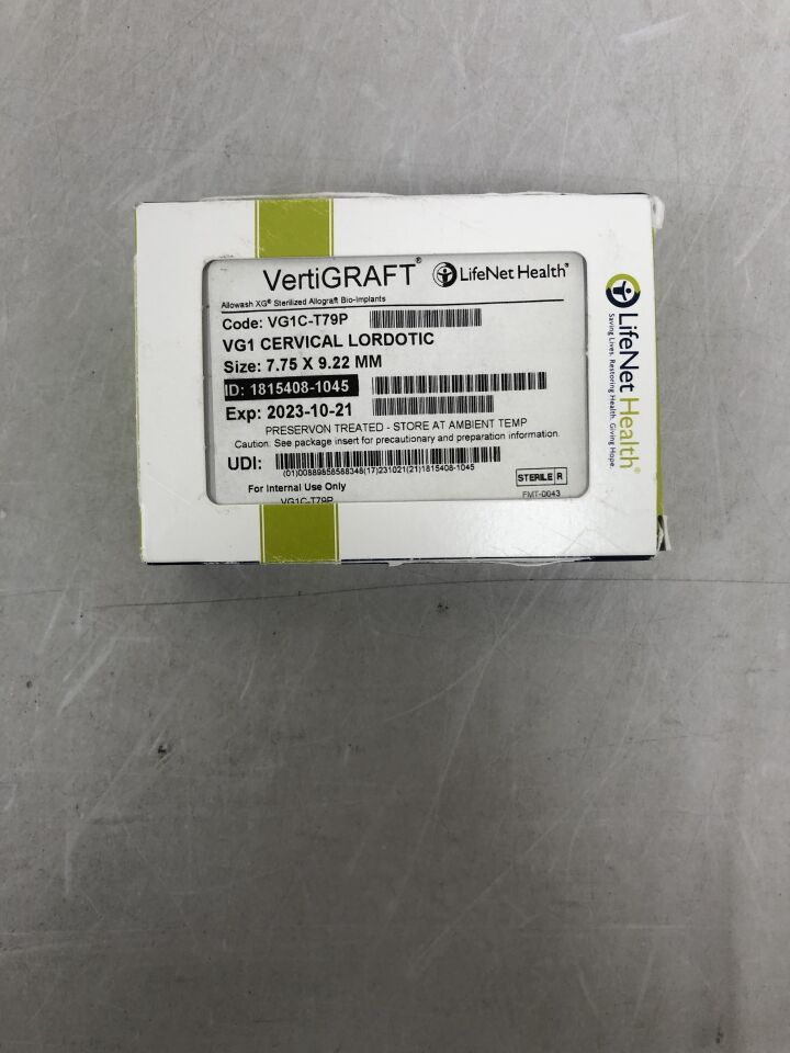 VG1C-T79P - LIFENET HEALTH - ALLOWASH XG Sterilized Allograft Bio-Implants, VG1 Cervical Lordotic 7.75 x 9.22mm, (EA) - ( Expiry Date: 2023-10-21 )