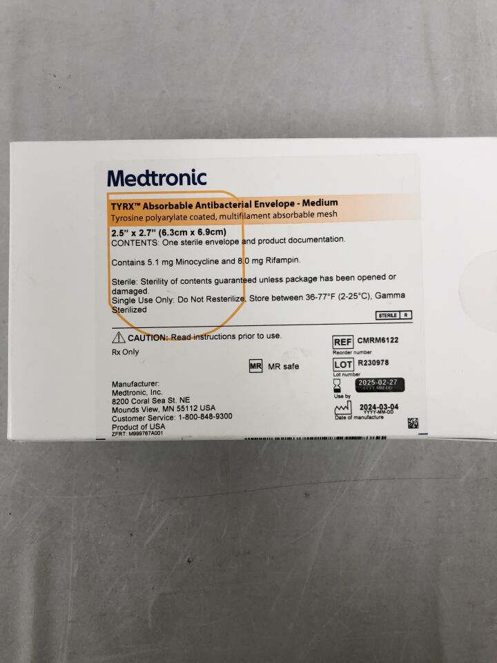 CMRM6122 - MEDTRONIC - TYRX Absorbable Antibacterial Envelope 2.5" x 2.7", (BX/1) - ( Expiry Date: 2025-02-27 )