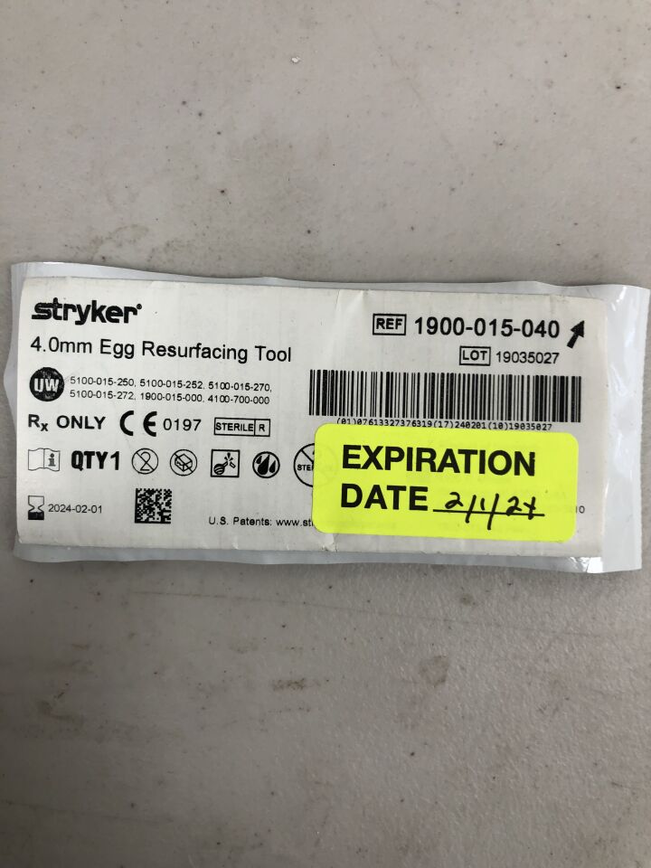 1900-015-040 - STRYKER - Egg Resurfacing Tool, 4 mm, (EA) - ( Expiry Date: 2024-02-01 )