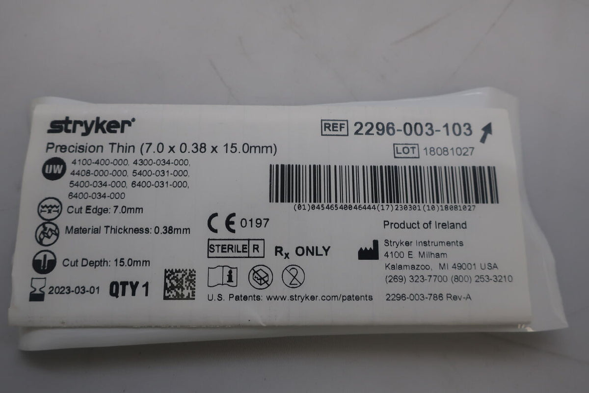 2296-003-103 - STRYKER - Precision Thin Short Narrow Blade, 15 L x 7 mm W, (EA)