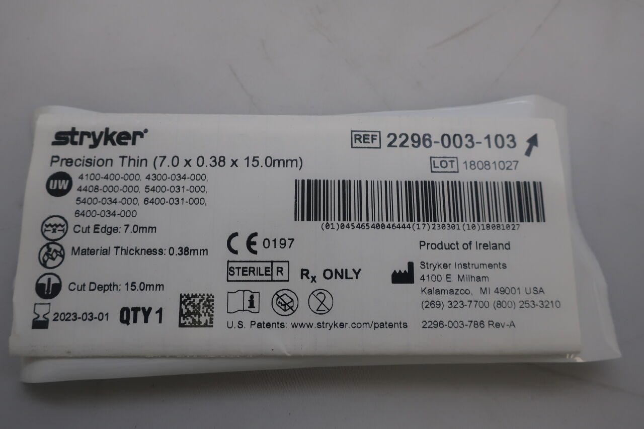 2296-003-103 - STRYKER - Precision Thin Short Narrow Blade, 15 L x 7 mm W, (EA) - ( Expiry Date: 2023-07-01 )