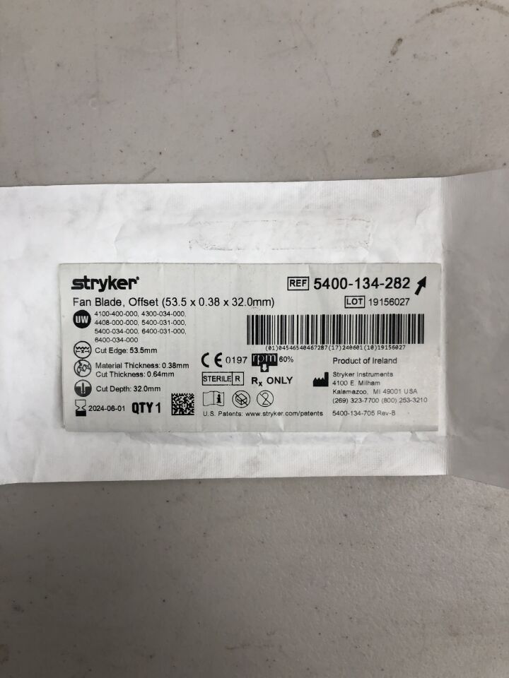 5400-134-282 - STRYKER - Core Fan Reciprocating Saw Blade, 53.5 L x 32 mm W, (EA) - ( Expiry Date: 2024-06-01 )