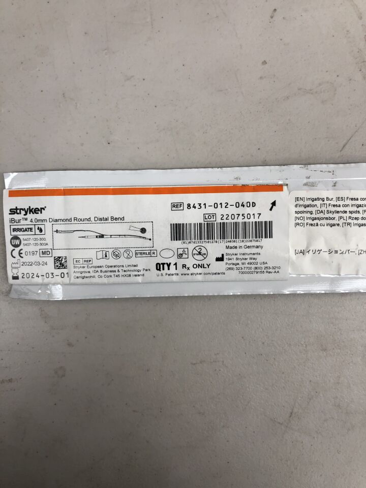 8431-012-040D - STRYKER - iBur Steel Diamond Round Cutting Burr, 4 mm dia. x 12.5 cm, (EA) - ( Expiry Date: 2024-03-01 )