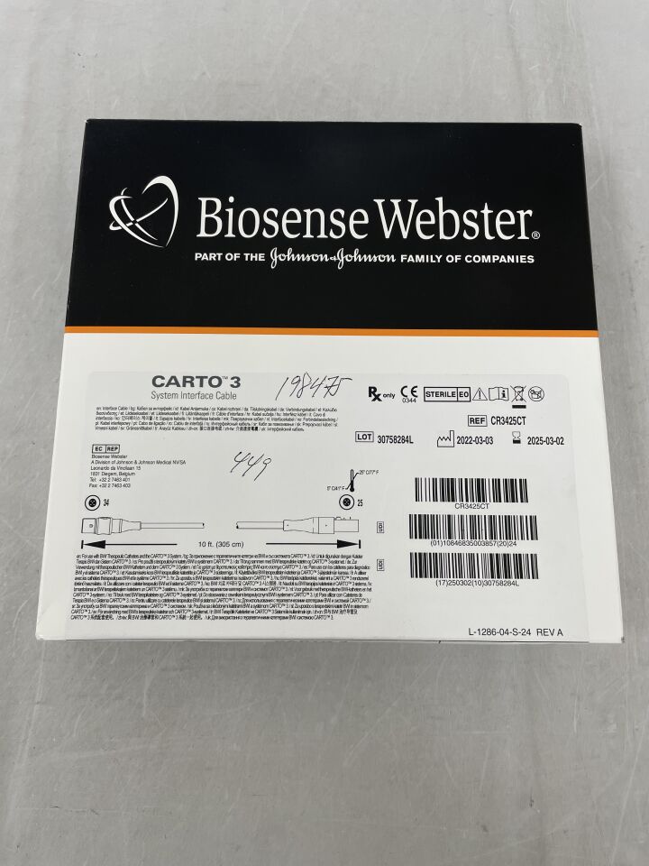 CR3425CT - BIOSENSE WEBSTER - CARTO 3 System Interface Cable - 34 Pin Red to 25 Pin Red - For BWI Therapeutic Catheters & CARTO 3 System - 10ft, () - ( Expiry Date: )