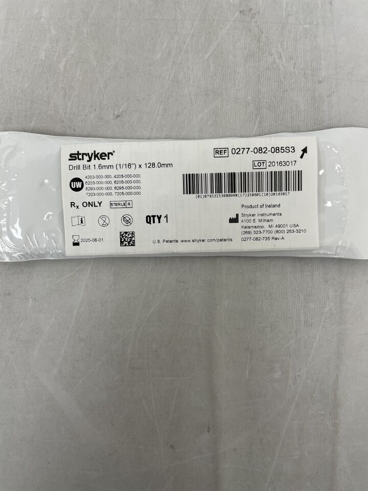 0277-082-085S3 - STRYKER - Minor Modification Product 1.6mm x 128mm Drill Bit, () - ( Expiry Date: )
