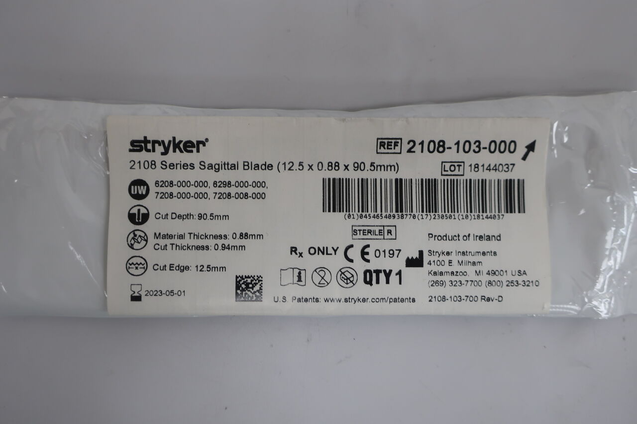 2108-103-000 - STRYKER - Heavy Duty Thin Offset Sagittal Saw Blade, 89.5 L x 12.5 m, () - ( Expiry Date: )