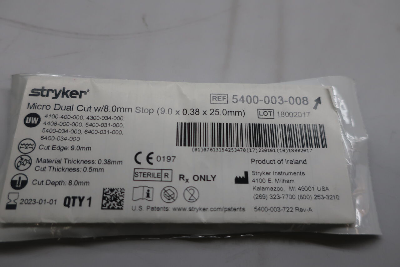 5400-003-008 - STRYKER - Micro Dual Cut w/8.0mm Stop 9.0 x 0.38 x 25.0mm, () - ( Expiry Date: )
