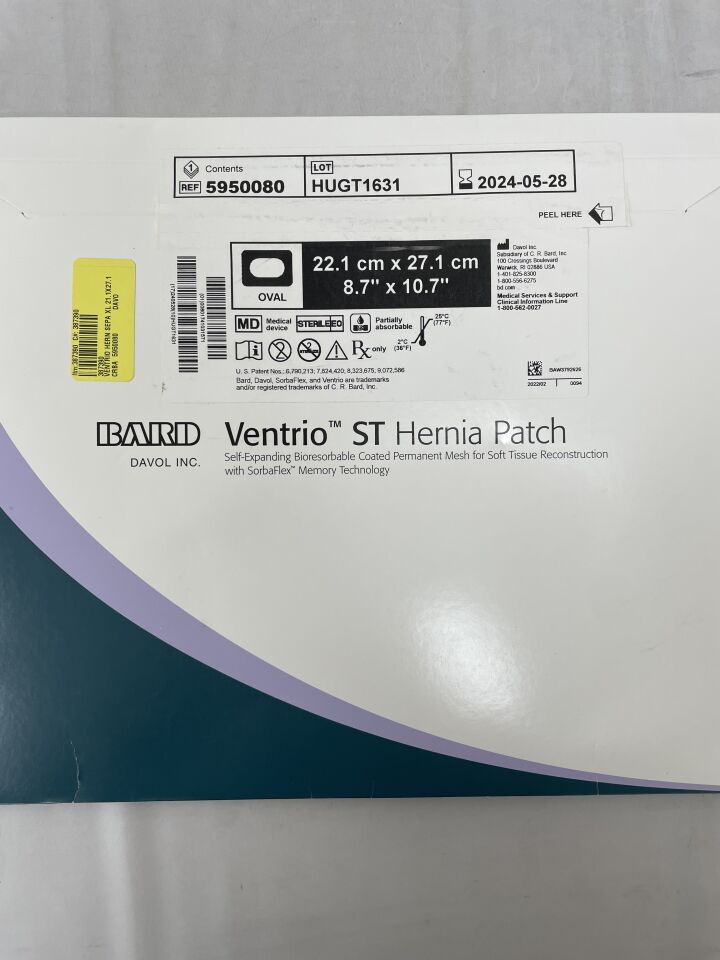 5950080 - BARD - Mesh Ventrio ST Hernia Patch, Extra Large Oval 22.1cm x 27.1cm, () - ( Expiry Date: )