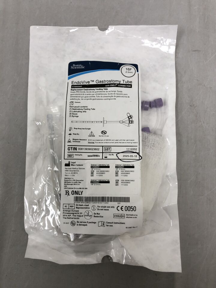 0990 - BOSTON SCIENTIFIC - EndoVive Gastrostomy Tube, Straight, with ENFit Connector, 16FR, () - ( Expiry Date: )