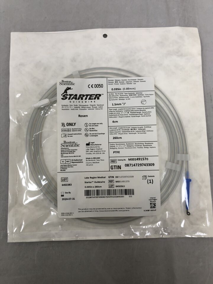 49157 - BOSTON SCIENTIFIC - Starter Guidewire - Rosen, J-Tip - .035" x 260cm, () - ( Expiry Date: )