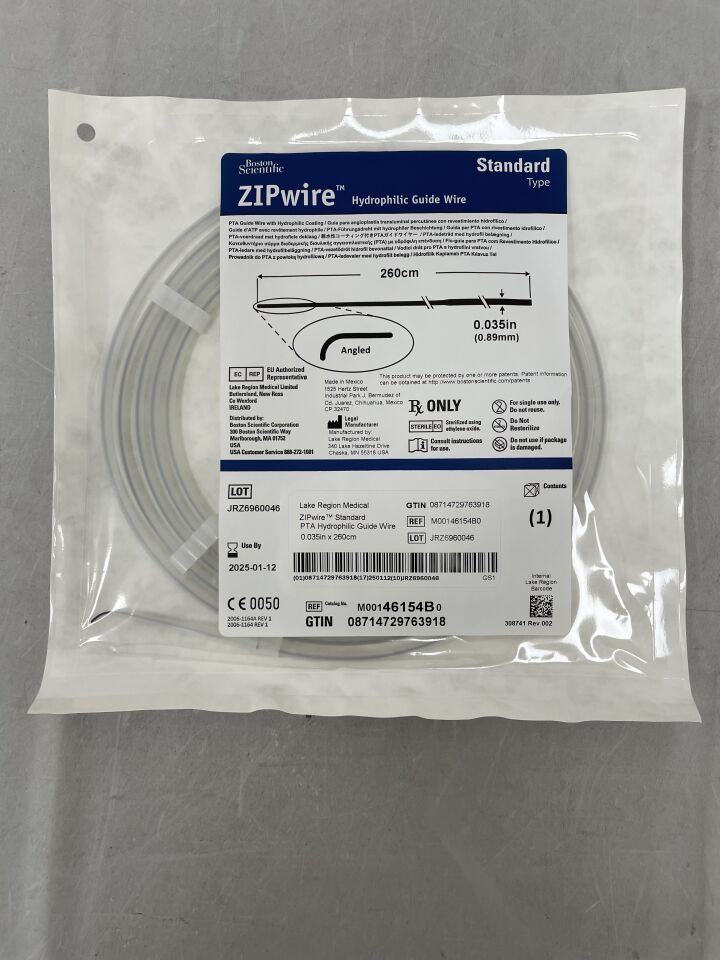 46154B - BOSTON SCIENTIFIC - ZIPwire Hydrophilic Guidewire, Standard Type, Angled, 260cm x 0.035in, () - ( Expiry Date: )