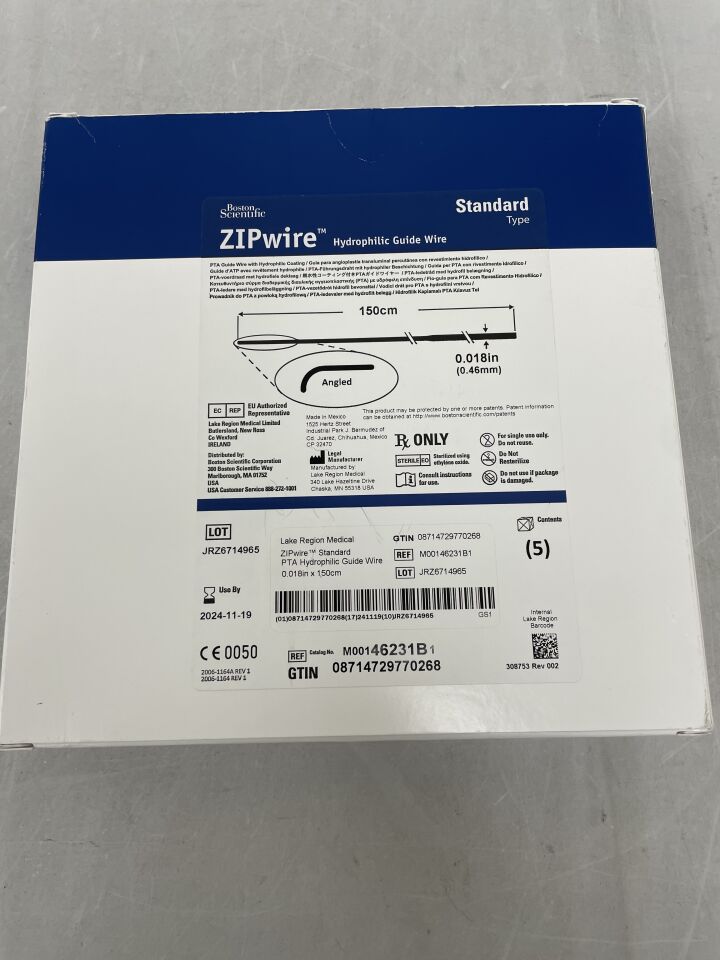 46231B - BOSTON SCIENTIFIC - ZIPwire PTA Hydrophilic Guidewire - Standard, Angled - .018" x 150cm, () - ( Expiry Date: )