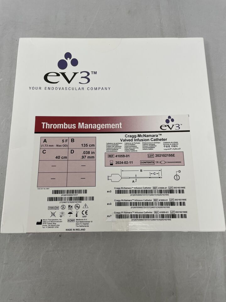 41059-01 - EV3 - ev3 Cragg-McNamara Valved Infusion Catheter, 5F x 135cm x 40cm x .038", () - ( Expiry Date: )