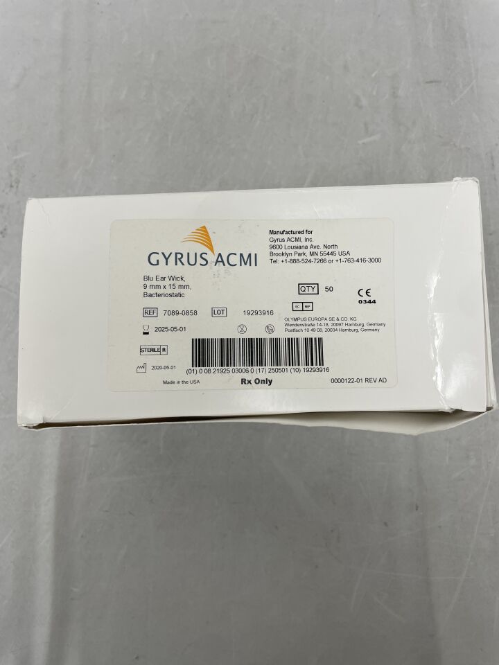 7089-0858 - GYRUS ACMI - Blu Ear Wick, 9mm x 15mm, Bacteriostatic, () - ( Expiry Date: )
