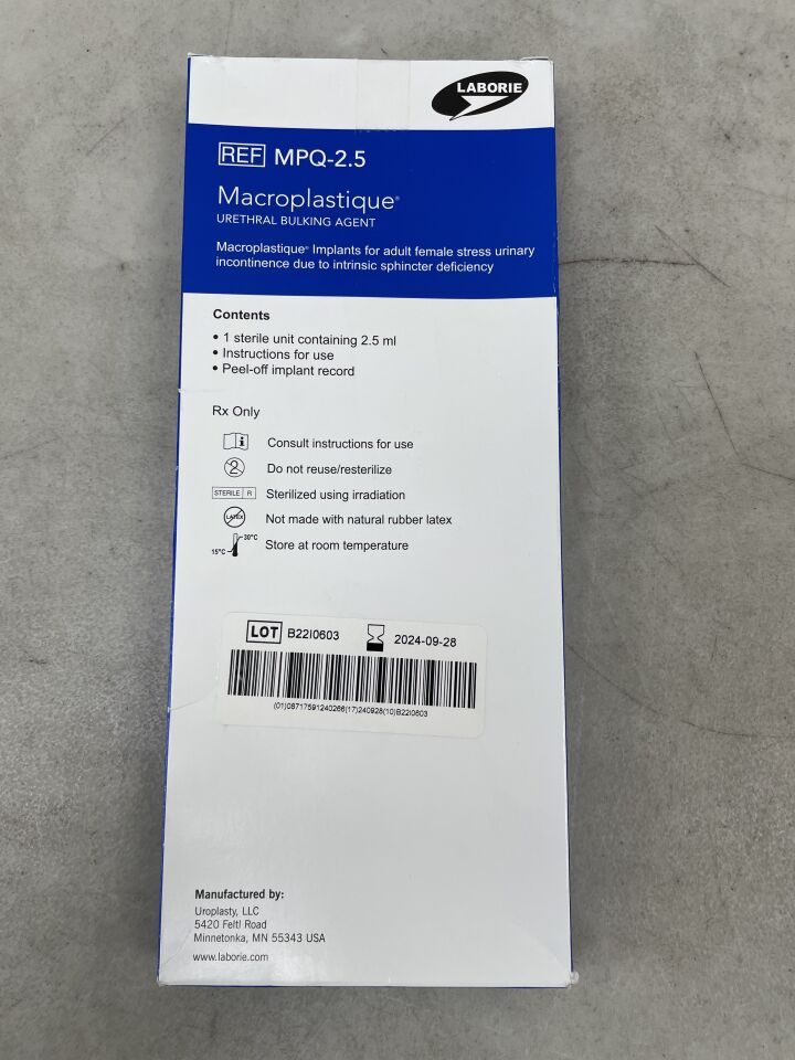 MPQ-2.5 - LABORIE - Cogentix Macroplastique Urethral Bulking Agent 2.5ml, () - ( Expiry Date: )