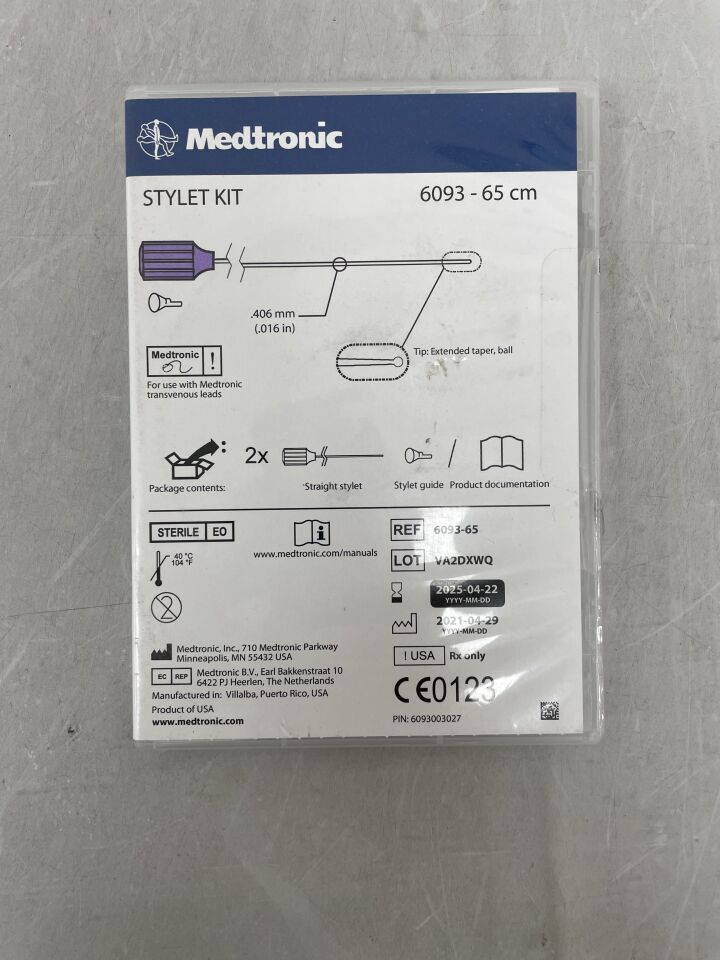 6093-65 - MEDTRONIC - Stylet Kit with Straight Stylet and Stylet Guide, Extended Taper Ball Tip, 65 cm, () - ( Expiry Date: )
