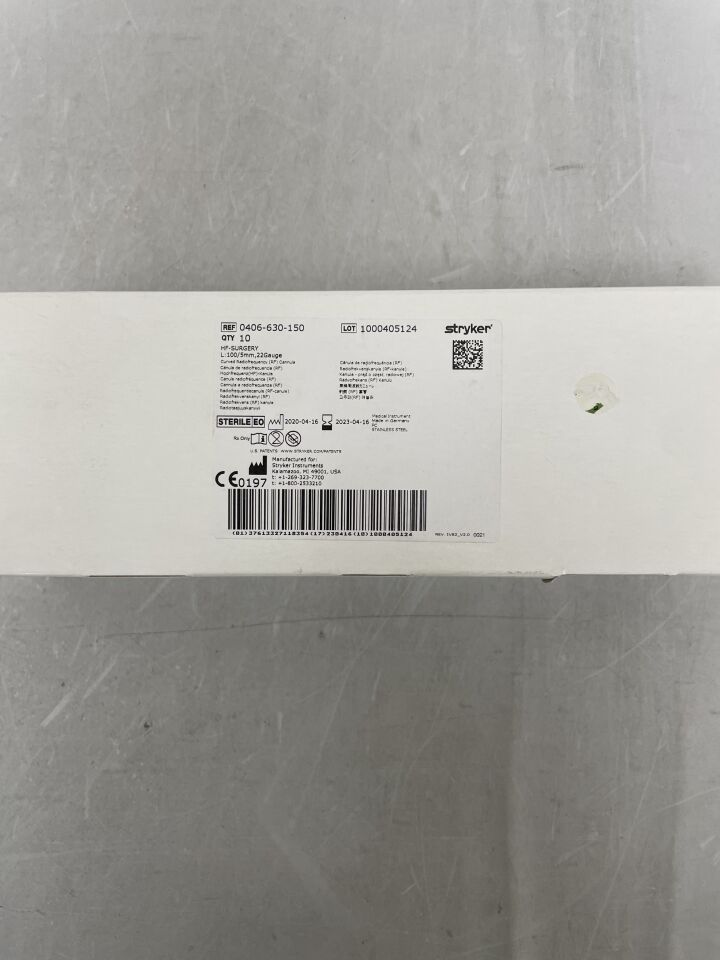 0406-630-150 - STRYKER - RF Cannula, HF-Surgery 22G x 100mm, 5mm Tip, Curved, () - ( Expiry Date: )