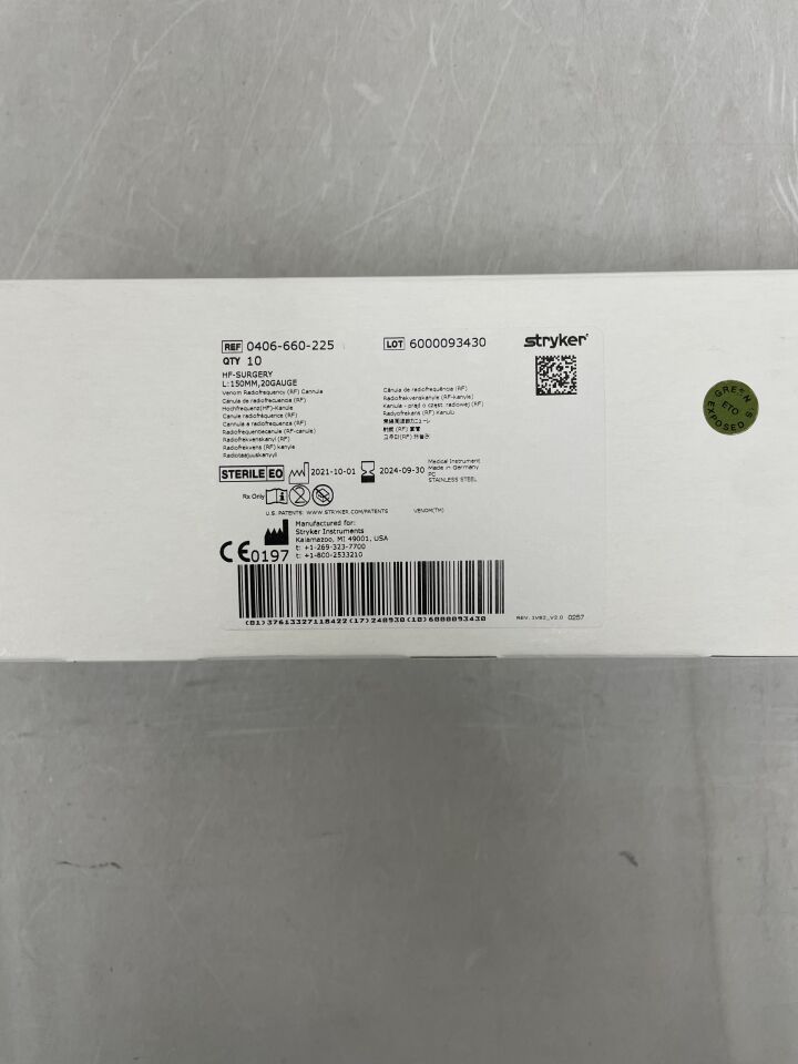 0406-660-225 - STRYKER - Venom RF Cannula, HF-Surgery, 20G x 150mm, 10mm Tip, Curved, () - ( Expiry Date: )