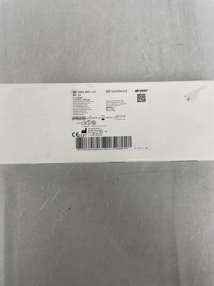 0406-840-115 - STRYKER - RF Cannula, HF-Surgery 18G x 100mm, 5mm Tip, Curved, () - ( Expiry Date: )