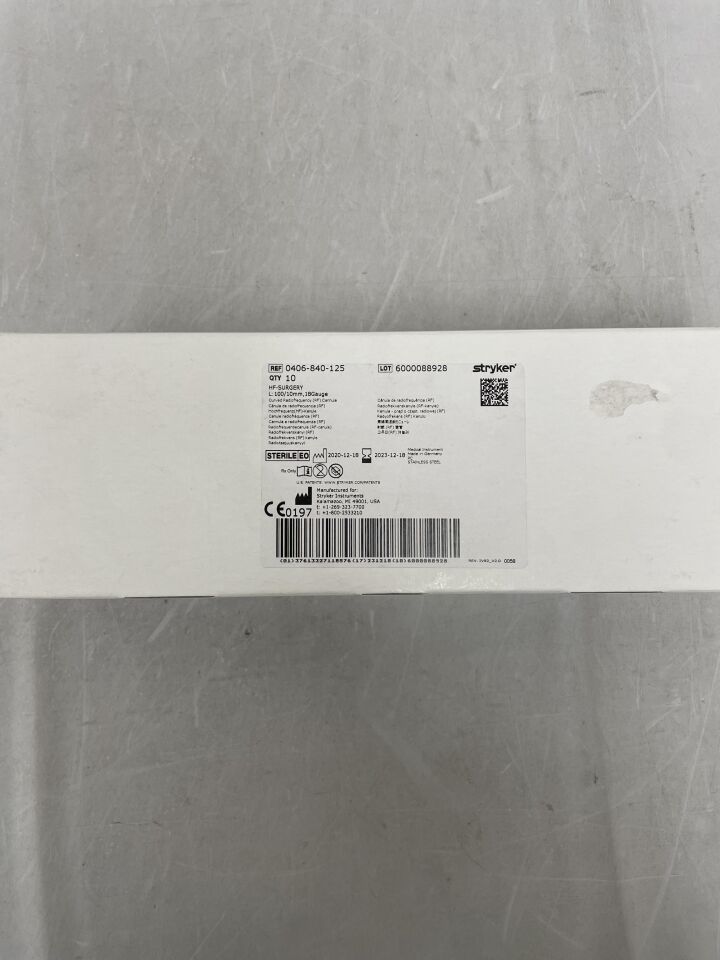 0406-840-125 - STRYKER - RF Cannula HF-Surgery, 18G x 100mm, 10mm Tip, Curved, () - ( Expiry Date: )
