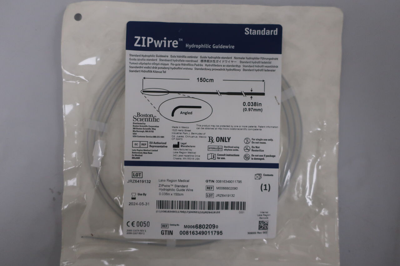 680209 - BOSTON SCIENTIFIC - zipwire hydrophilic guidewire, standard shaft, angled tip, 0.038in x 150cm, () - ( Expiry Date: )