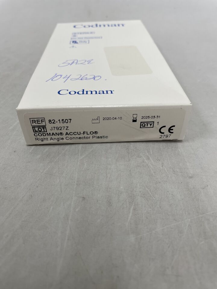 82-1507 - CODMAN - ACCU-FLO Right Angle Connector Plastic Cerebrospinal fluid shunt connector, () - ( Expiry Date: )