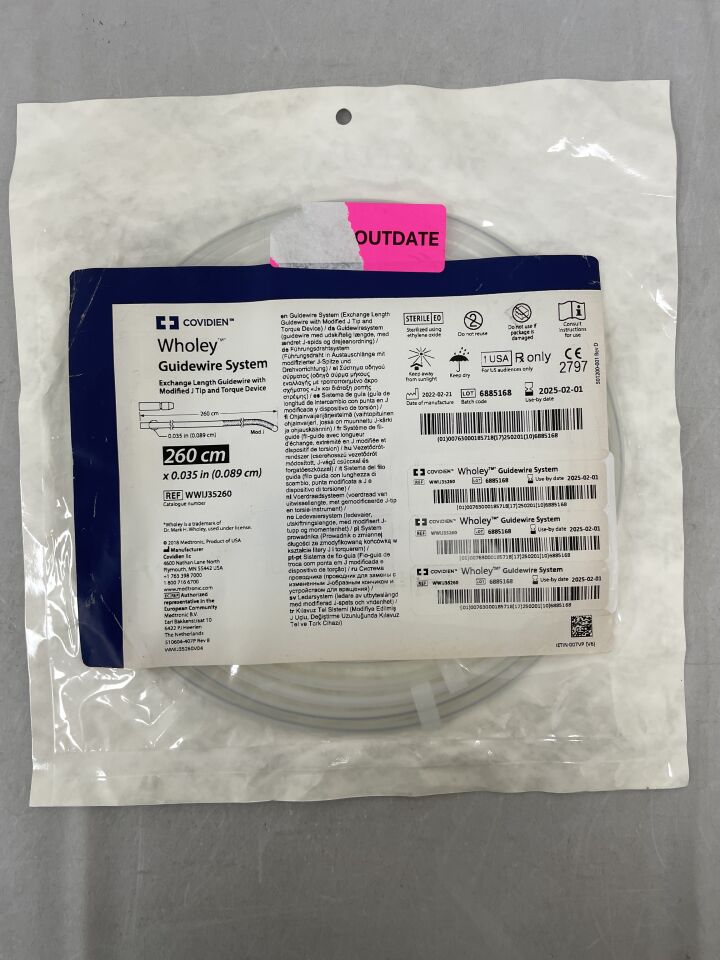 WWIJ35260 - COVIDIEN - Wholey Intermediate Peripheral Interventions Guidewire, 0.035 in. OD x 260 cm Length, () - ( Expiry Date: )