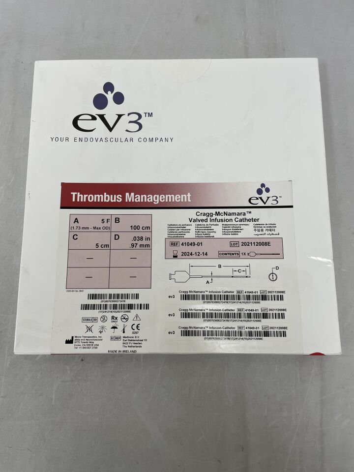41049-01 - EV3 - ev3 Cragg-McNamara Valved Infusion Catheter, 5F x 100cm x 5cm x .038", () - ( Expiry Date: )