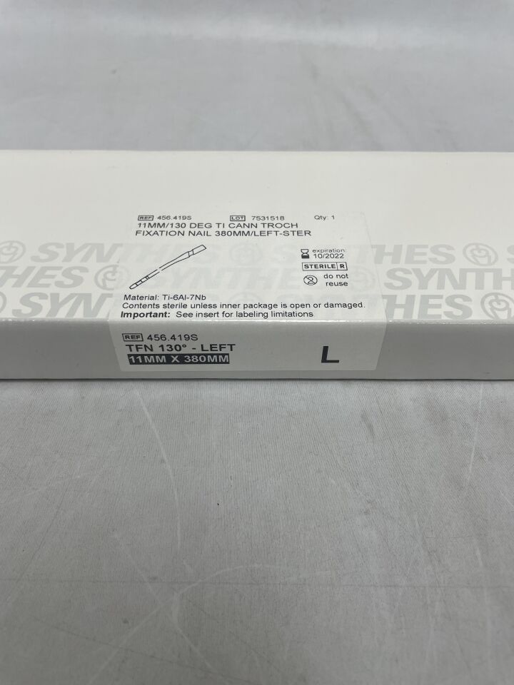 456.419S - SYNTHES - Titanium Alloy Left Cannulated Trochanteric Fixation Nail, 11 x 380mm, () - ( Expiry Date: )
