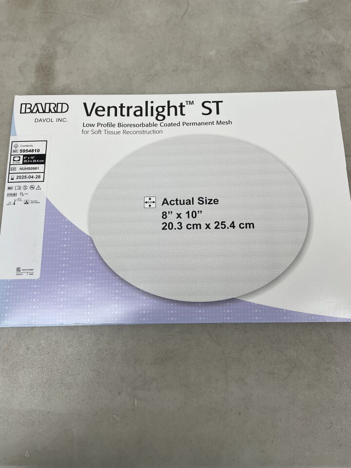5954810 - BARD - Ventralight ST Medium Weight Monofilament Polypropylene Mesh, 8 x 10 in., () - ( Expiry Date: )