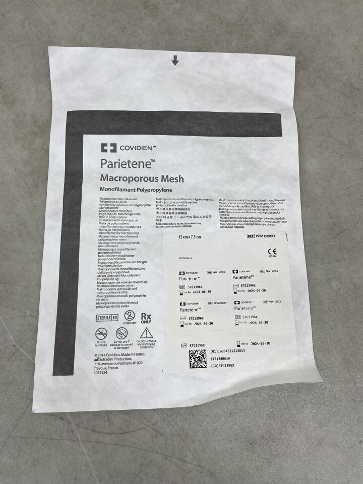PPM1508X3 - COVIDIEN - parietene macroporous mesh monofilament polypropylene, 15cm x 7.5cm, () - ( Expiry Date: )