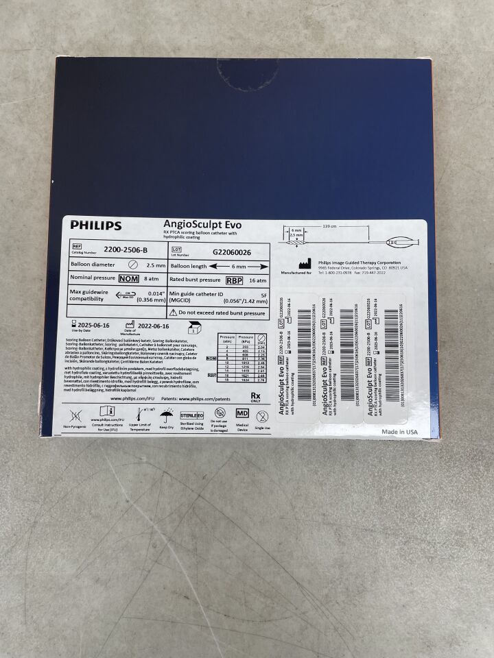 2200-2506-B - PHILIPS - Philips AngioSculpt Evo RX PTCA Scoring Balloon Catheter, Hydrophilic 2.5mm x 6mm, 139cm, () - ( Expiry Date: )