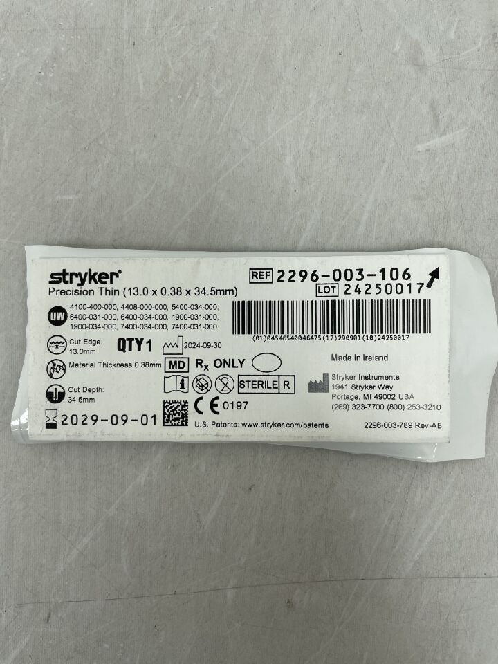 2296-003-106 - STRYKER - Precision Thin Blade, Long, Wide 13.0mm x 0.38mm x 34.5mm , ( ) - ( Expiry Date : )
