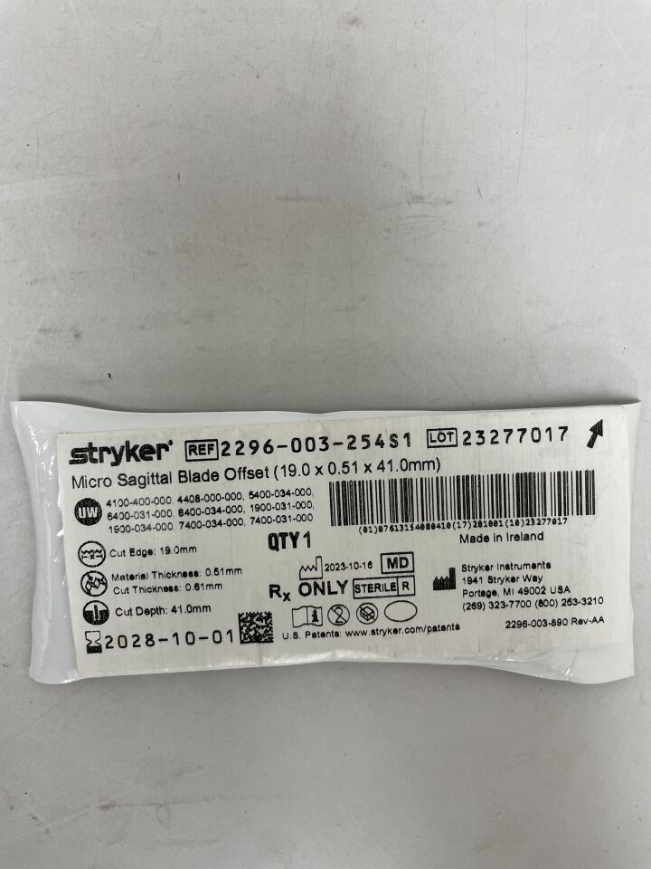 2296-003-254S1 - STRYKER - Micro Sagittal Blade Offset 19mm x 0.51mm x 41mm , ( ) - ( Expiry Date : )