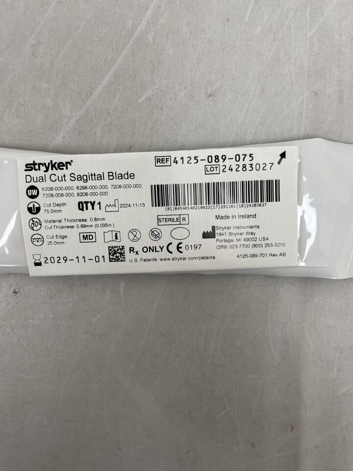 4125-089-075 - STRYKER - Dual-Cut Sagittal Blade 25mm x 75mm x 0.89mm , ( ) - ( Expiry Date : )
