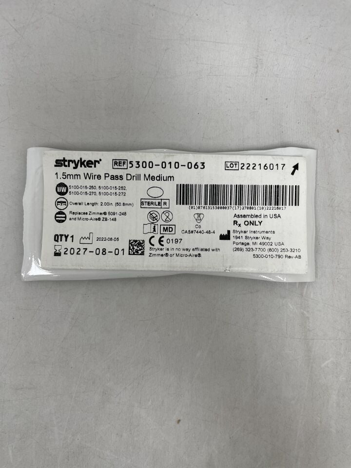5300-010-063 - STRYKER - 1.5mm Wire Pass Drill, Medium , ( ) - ( Expiry Date : )