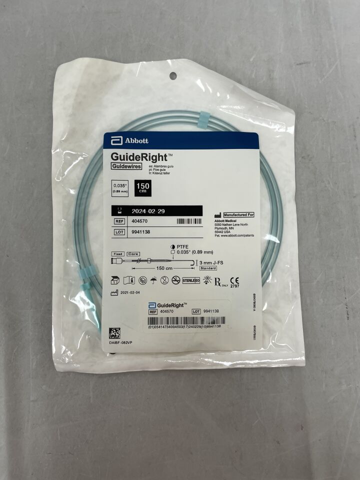 404570 - ABBOTT - GuideRight Guidewire - 3mm J-FS, Standard - .035" x 150cm, (EA) - ( Expiry Date: 2024-02-29 )